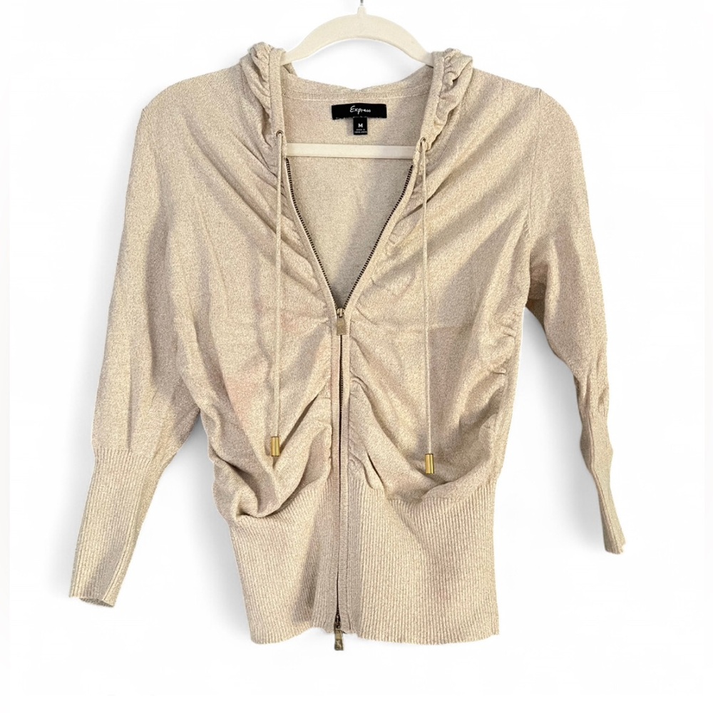 Express Gold Ruched Zip Up Top